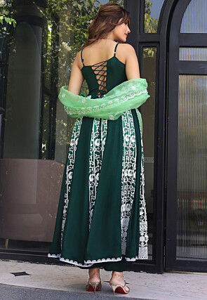 Embroidered Pure Georgette Anarkali Suit in Dark Green and Light Green