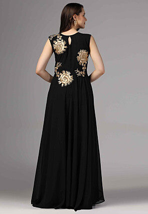 Embroidered Pure Georgette Gown in Black