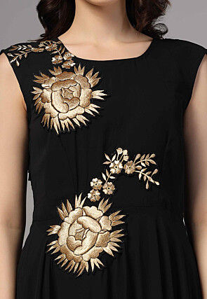 Embroidered Pure Georgette Gown in Black