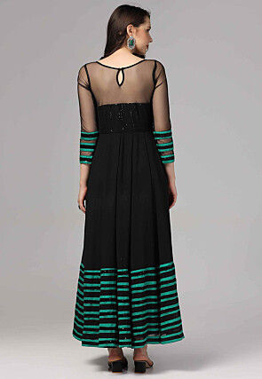 Embroidered Pure Georgette Gown in Black