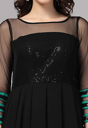 Embroidered Pure Georgette Gown in Black