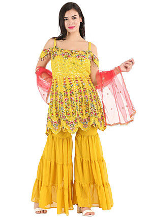 Embroidered Pure Georgette Pakistani Suit in Yellow