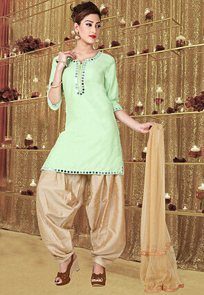 Embroidered Pure Georgette Punjabi Suit in Light Green