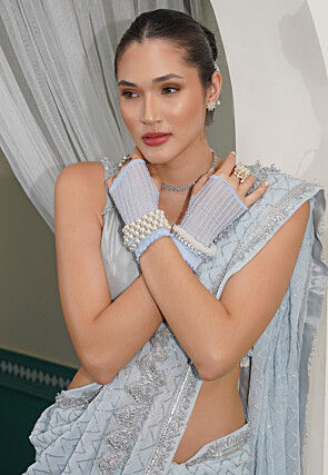 Embroidered Pure Georgette Saree in Sky Blue