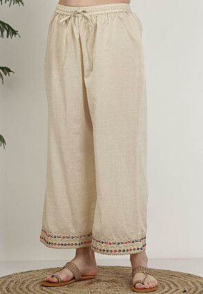 Embroidered Pure Silk A Line Kurta Set in Beige