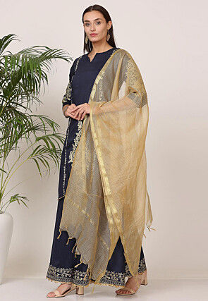 Embroidered Pure Silk Lehenga in Navy Blue