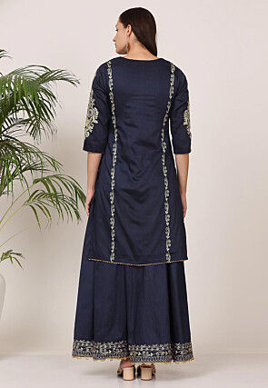 Embroidered Pure Silk Lehenga in Navy Blue