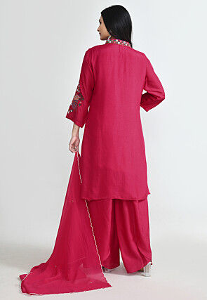 Embroidered Pure Silk Pakistani Suit in Fuchsia