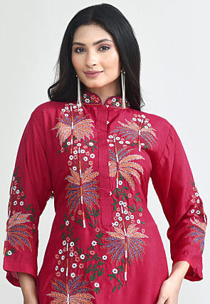 Embroidered Pure Silk Pakistani Suit in Fuchsia