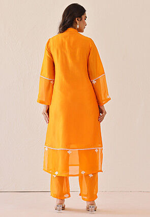 Embroidered Pure Silk Pakistani Suit in Orange