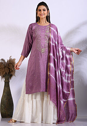 Embroidered Pure Silk Pakistani Suit in Purple