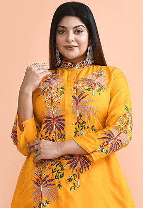 Embroidered Pure Silk Pakistani Suit in Yellow