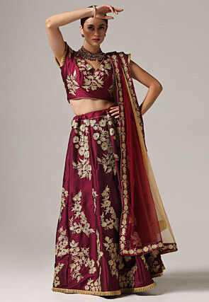 Embroidered Pure Taffeta Silk Lehenga in Magenta
