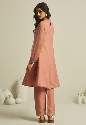 Embroidered Pure Tissue Co Ord Set in Pink