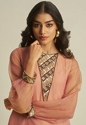 Embroidered Pure Tissue Co Ord Set in Pink