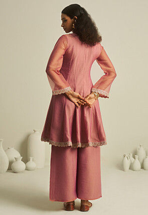 Embroidered Pure Tissue Co Ord Set in Pink