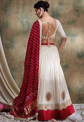 Embroidered Pure Tissue Lehenga in Light Beige
