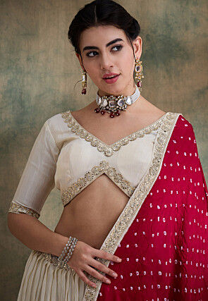 Embroidered Pure Tissue Lehenga in Light Beige