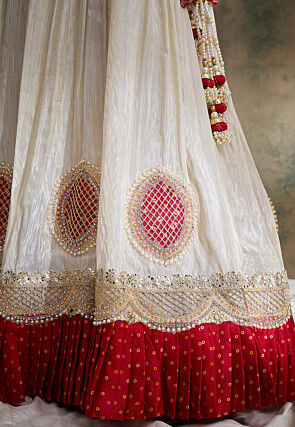 Embroidered Pure Tissue Lehenga in Light Beige