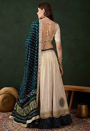 Embroidered Pure Tissue Lehenga in Light Beige