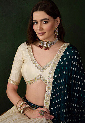 Embroidered Pure Tissue Lehenga in Light Beige