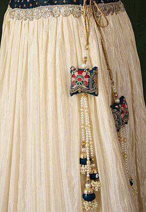 Embroidered Pure Tissue Lehenga in Light Beige