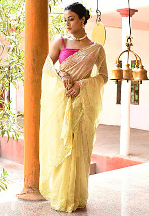 Embroidered Pure Tissue Scalloped Banarasi Saree in Light Green