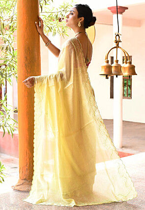 Embroidered Pure Tissue Scalloped Banarasi Saree in Light Green