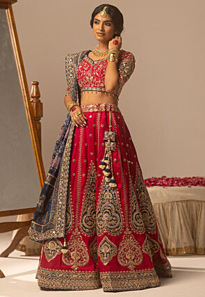 Pure Tussar Silk Lehenga in Fuchsia