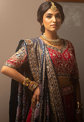 Pure Tussar Silk Lehenga in Fuchsia