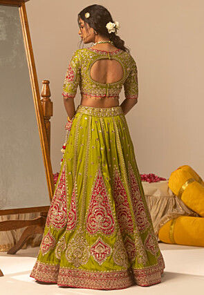 Pure Tussar Silk Lehenga in Light Green