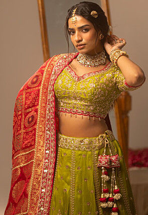 Pure Tussar Silk Lehenga in Light Green