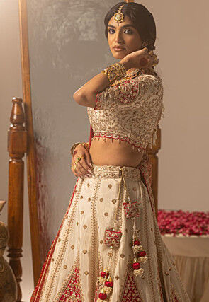 Pure Tussar Silk Lehenga in Off White