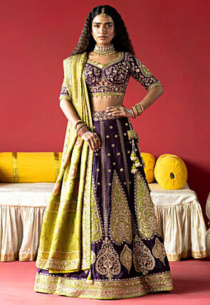 Pure Tussar Silk Lehenga in Violet