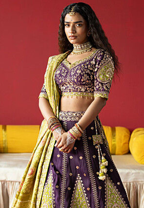 Pure Tussar Silk Lehenga in Violet