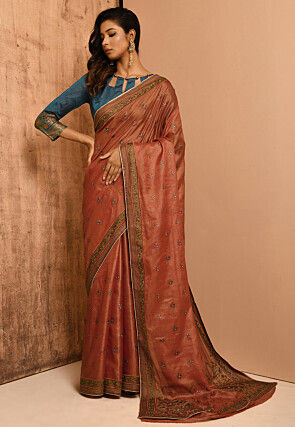 Banarasi Tussar Silk Saree in Brown