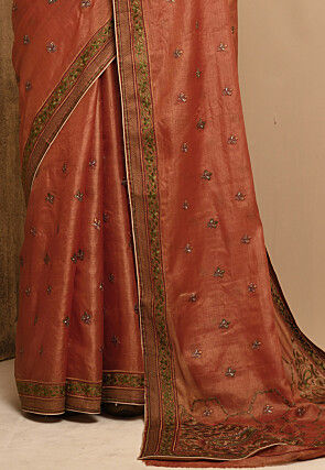 Banarasi Tussar Silk Saree in Brown