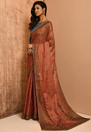 Banarasi Tussar Silk Saree in Brown