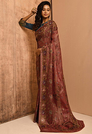 Banarasi Tussar Silk Saree in Old Rose