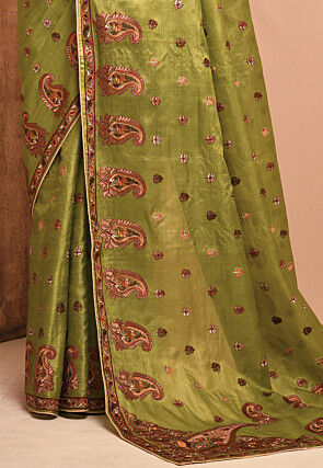 Banarasi Tussar Silk Saree in Olive Green