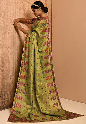 Banarasi Tussar Silk Saree in Olive Green