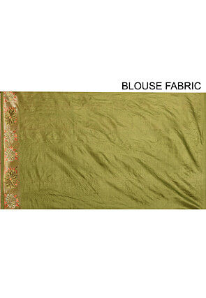 Banarasi Tussar Silk Saree in Olive Green