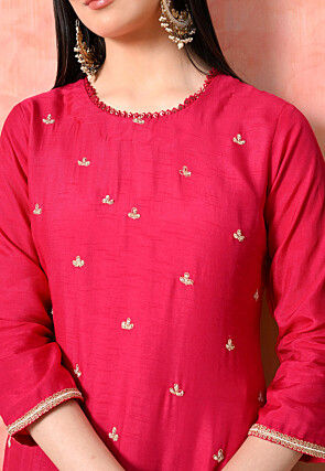 Embroidered Pure Viscose Silk Pakistani Suit in Fuchsia