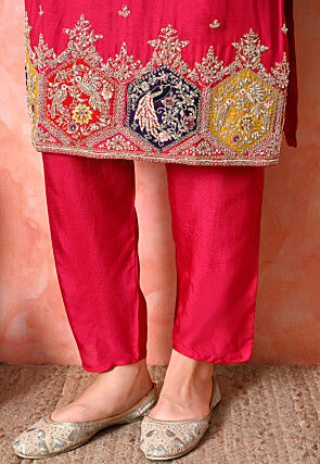 Embroidered Pure Viscose Silk Pakistani Suit in Fuchsia