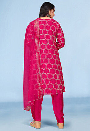 Embroidered Pure Viscose Silk Pakistani Suit in Fuchsia