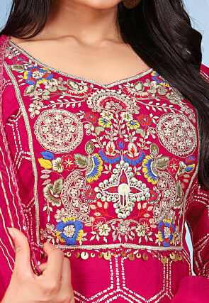 Embroidered Pure Viscose Silk Pakistani Suit in Fuchsia