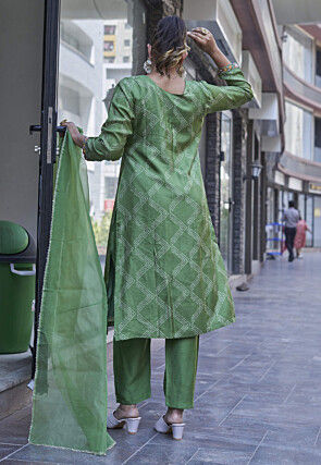 Embroidered Pure Viscose Silk Pakistani Suit in Light Green