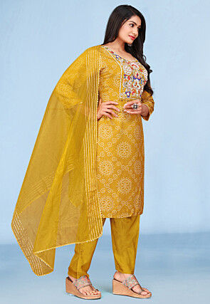 Embroidered Pure Viscose Silk Pakistani Suit in Mustard