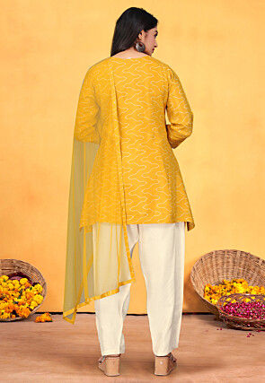 Embroidered Pure Viscose Silk Pakistani Suit in Mustard