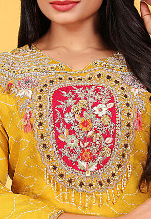 Embroidered Pure Viscose Silk Pakistani Suit in Mustard